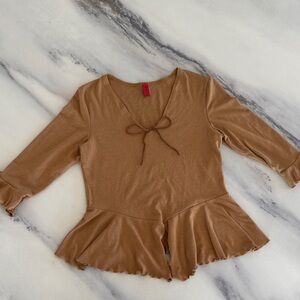 Women’s Brown Peplum Top with Tie Detail - size M